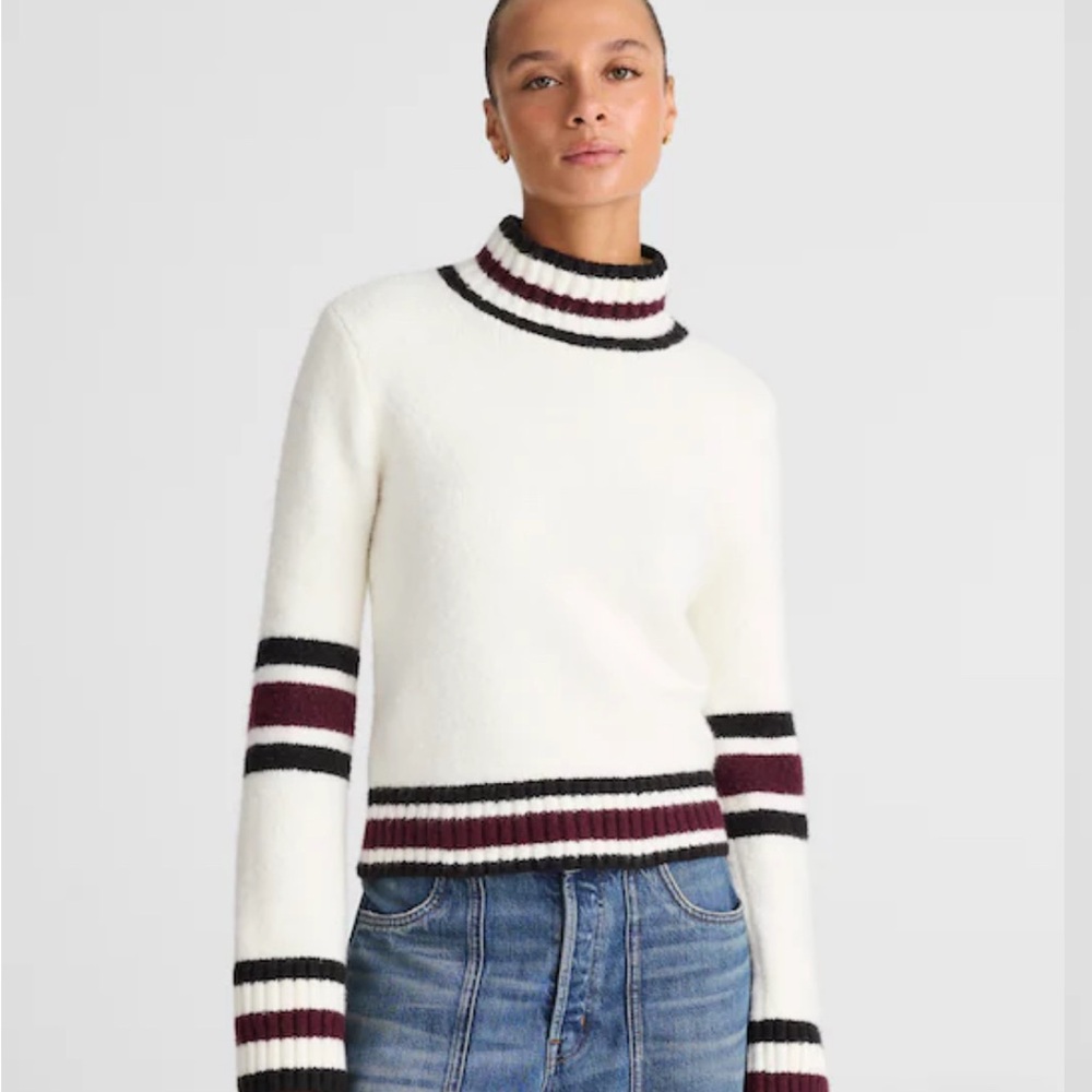 Ivory Sweater with Black and Burgundy Accents
